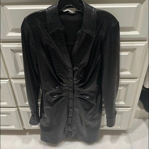 Veronica Beard echo gathered faux croc-effect leather dress size 4